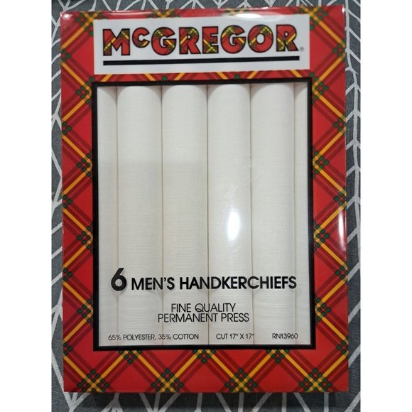 New Vintage  McGregor Handkerchiefs 6 Pack Boxed Set white on white - Picture 1 of 3